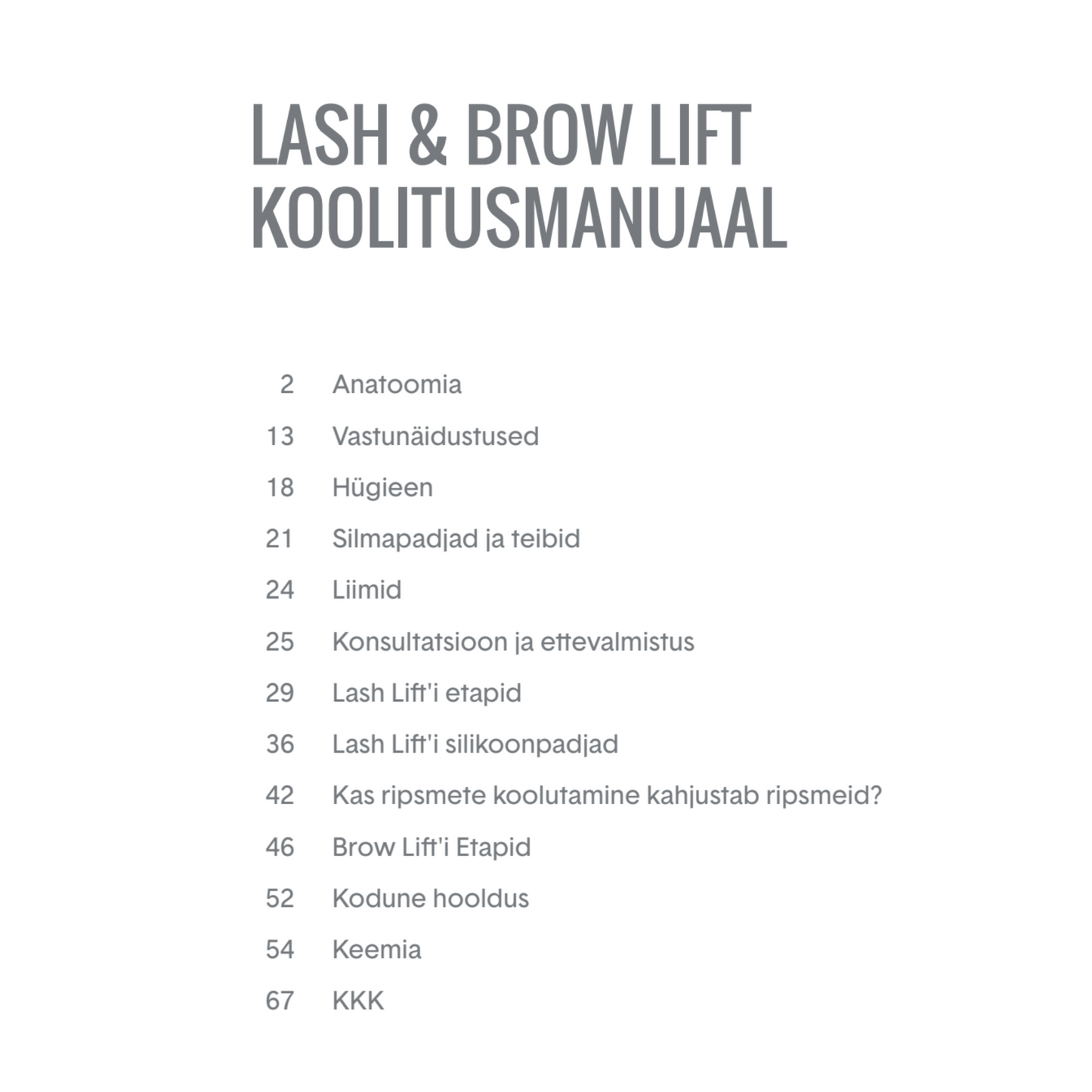 Lash & Brow Lift Training Manual in Estonian